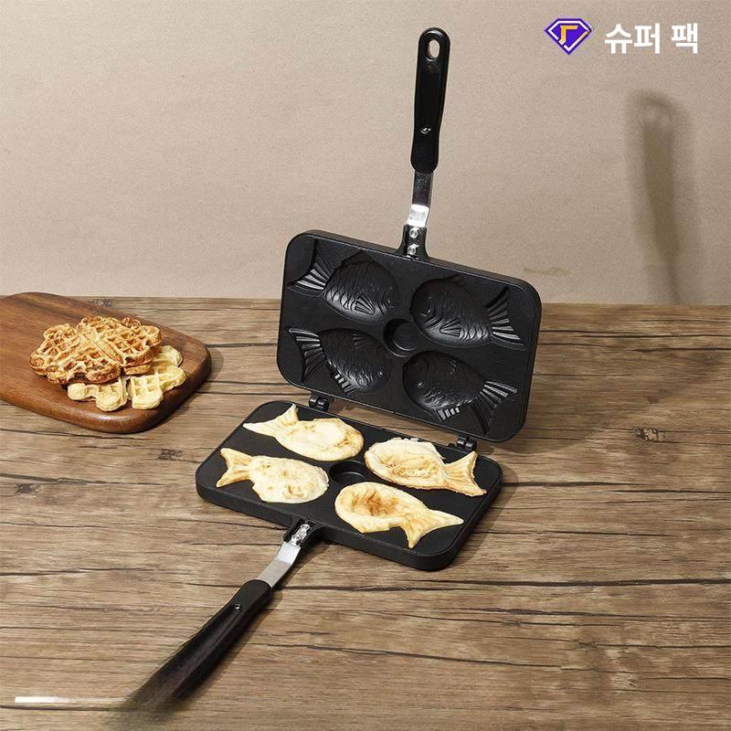 타이야키 팬 주물 붕어빵 틀 주방용 붕어빵용 타이야키용 2마리 생선 - 상세 이미지 3