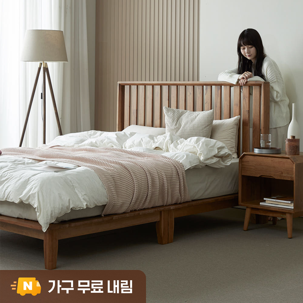 [무료배송] 루버린 참죽나무 원목 평상형 침대프레임 + IVY 매트리스 SS - 상품 이미지
