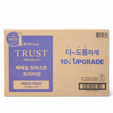 베베숲 물티슈 트러스트 프리미엄 80매20팩 도톰한 두꺼운 신생아 아기물티슈