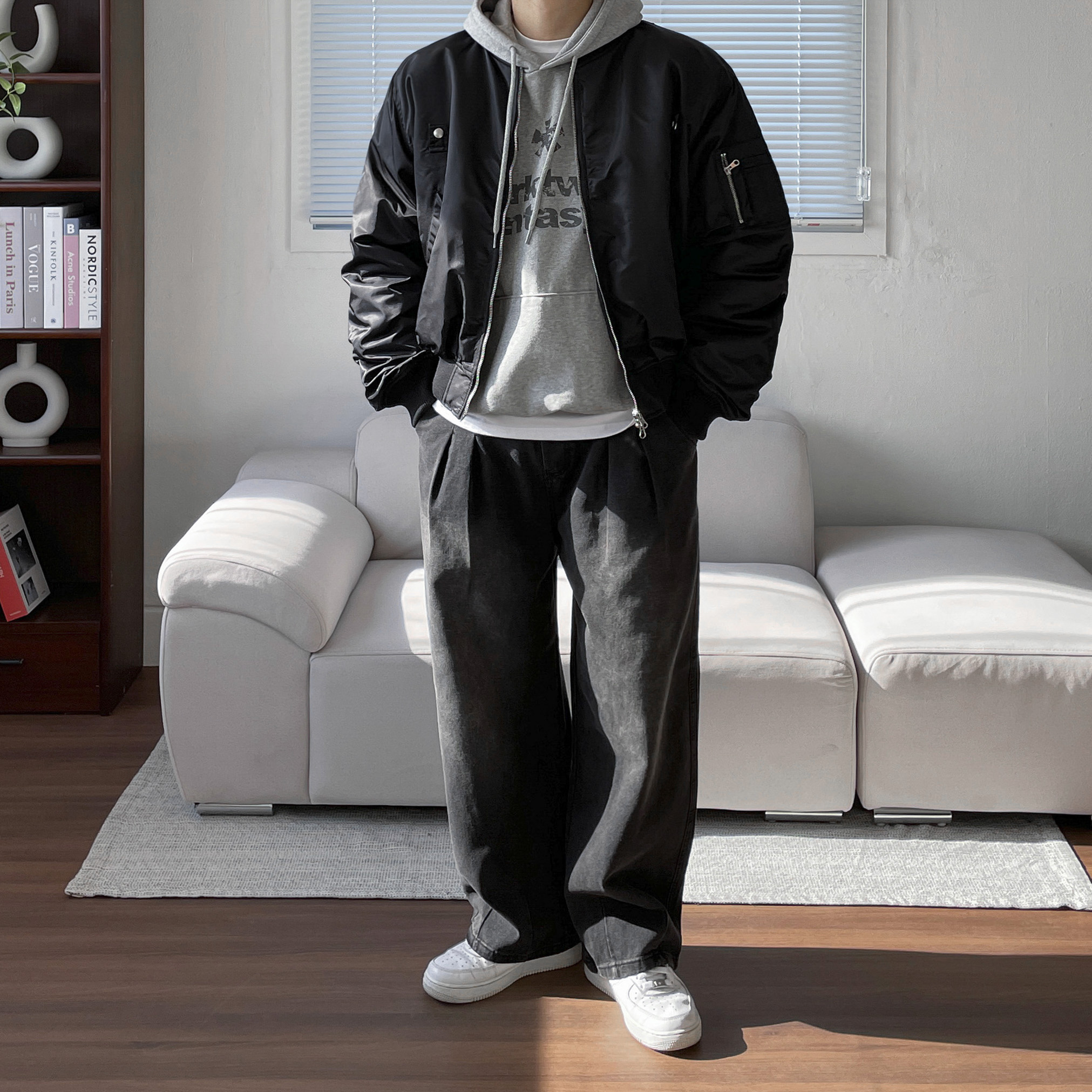 남자 숏패딩 투웨이 셔링 겨울 MA-1 항공 패딩 점퍼 봄버 자켓 2color - 상세 이미지 5