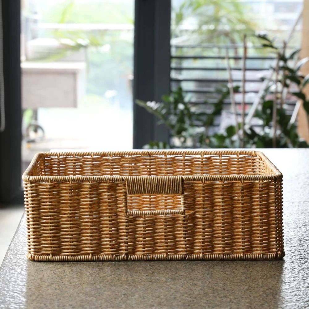 직사각형 손으로 보관 바구니 보관함 옷장 빨 B. 진한 갈색 34x23x11cm 조임끈 3 - 상세 이미지 3