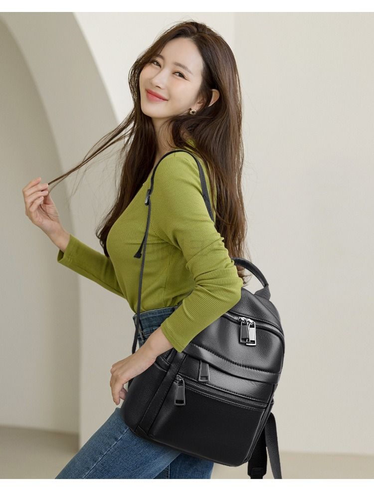 소가죽 여성백팩 대용량으로 노트북 수납 가능한 경량 가방 출퇴근용 대학생용 데일리 가방 이미지 6