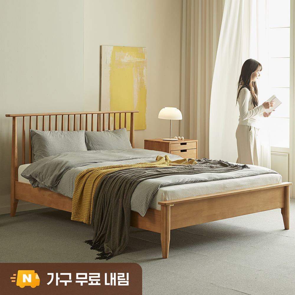 [무료배송] 마티니 고무나무 평상형 원목 퀸 침대 프레임 - 상품 이미지