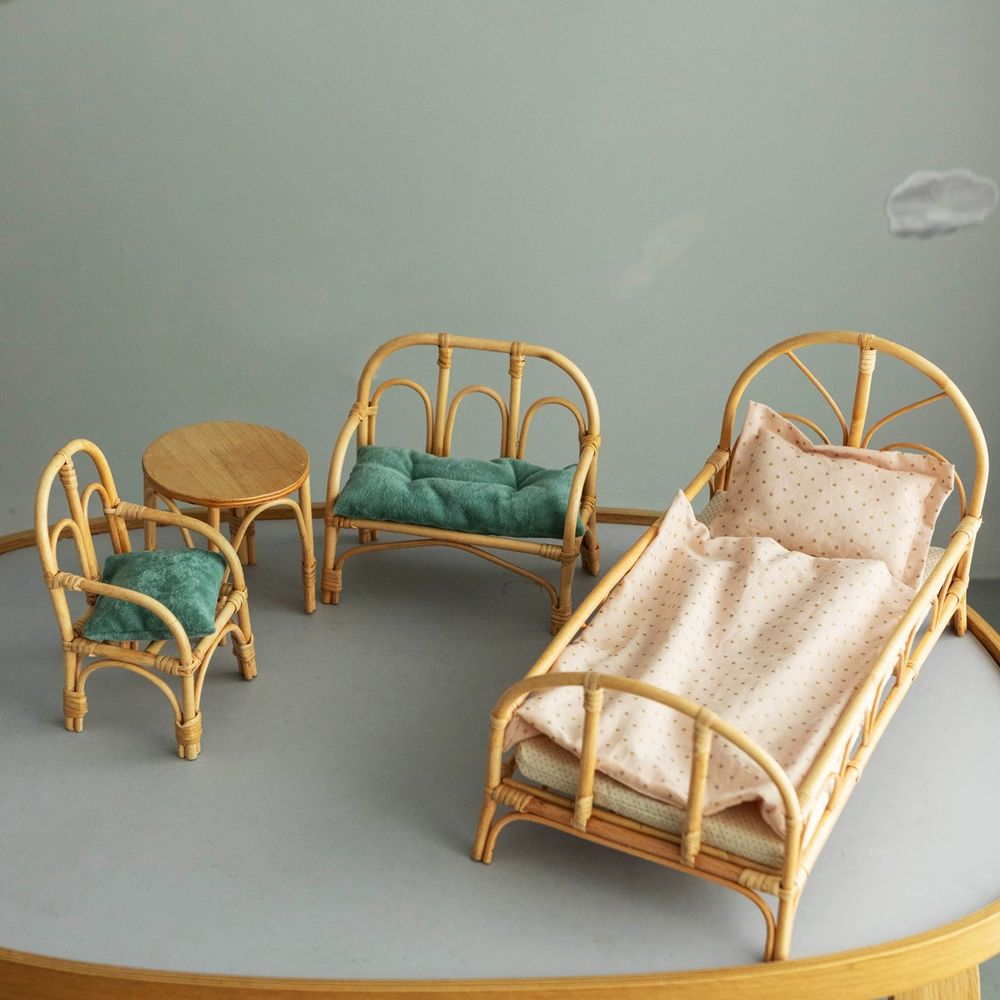 인형 의 집 꾸미기 set 원목 쇼파 소파 탁 B. 고급 등나무 테이블과 의자 세트 쿠션 - 상세 이미지 2