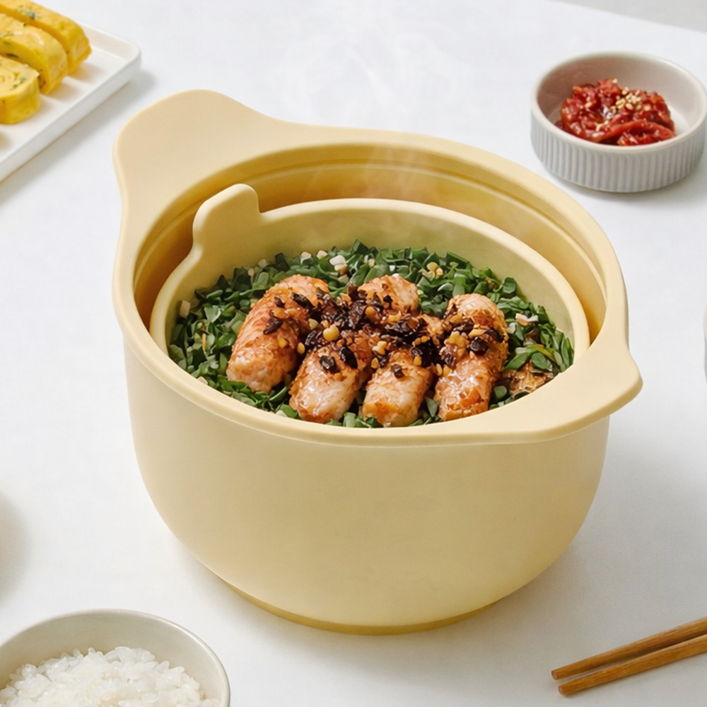 실리프랑 저당밥솥 저당질 다이어트 전자레인지찜기 캠핑밥솥 자취생 밥통 버터옐로우 1P