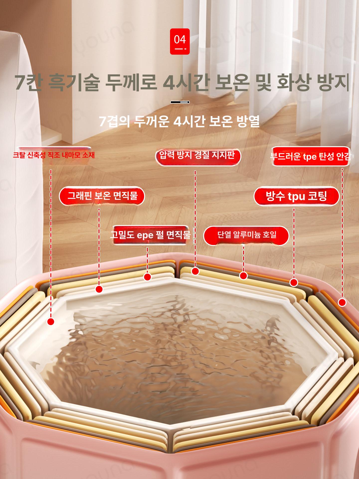 일본식 접이식 발목 발세정 발욕통 발세정기 용기 클라우드핑크 원터치배수7칸두꺼움보온무릎보호 - 상세 이미지 4