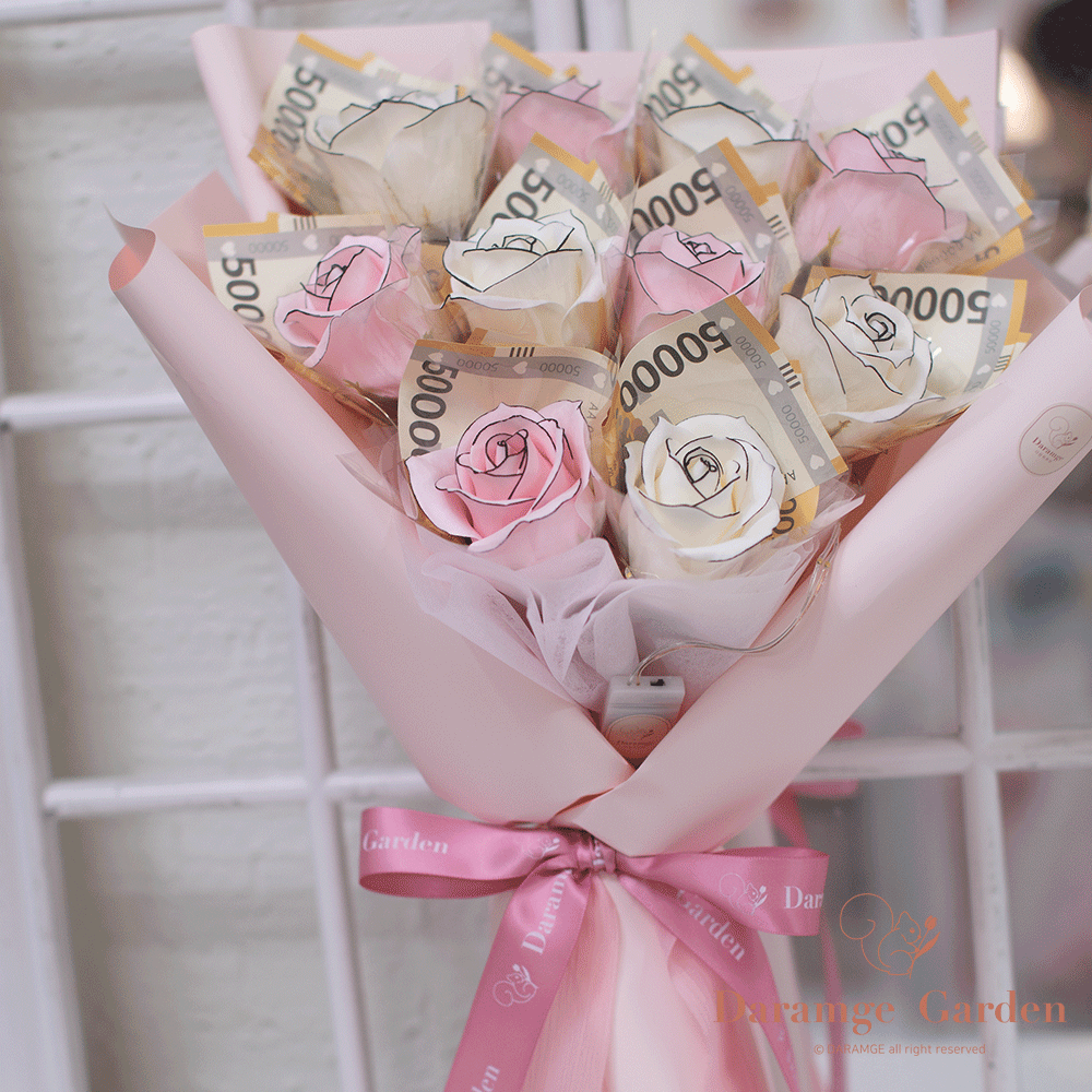 돈꽃다발 라인 장미 비누꽃 돈다발 현금 용돈 환갑 생일 퇴직 꽃선물 - 상세 이미지 4