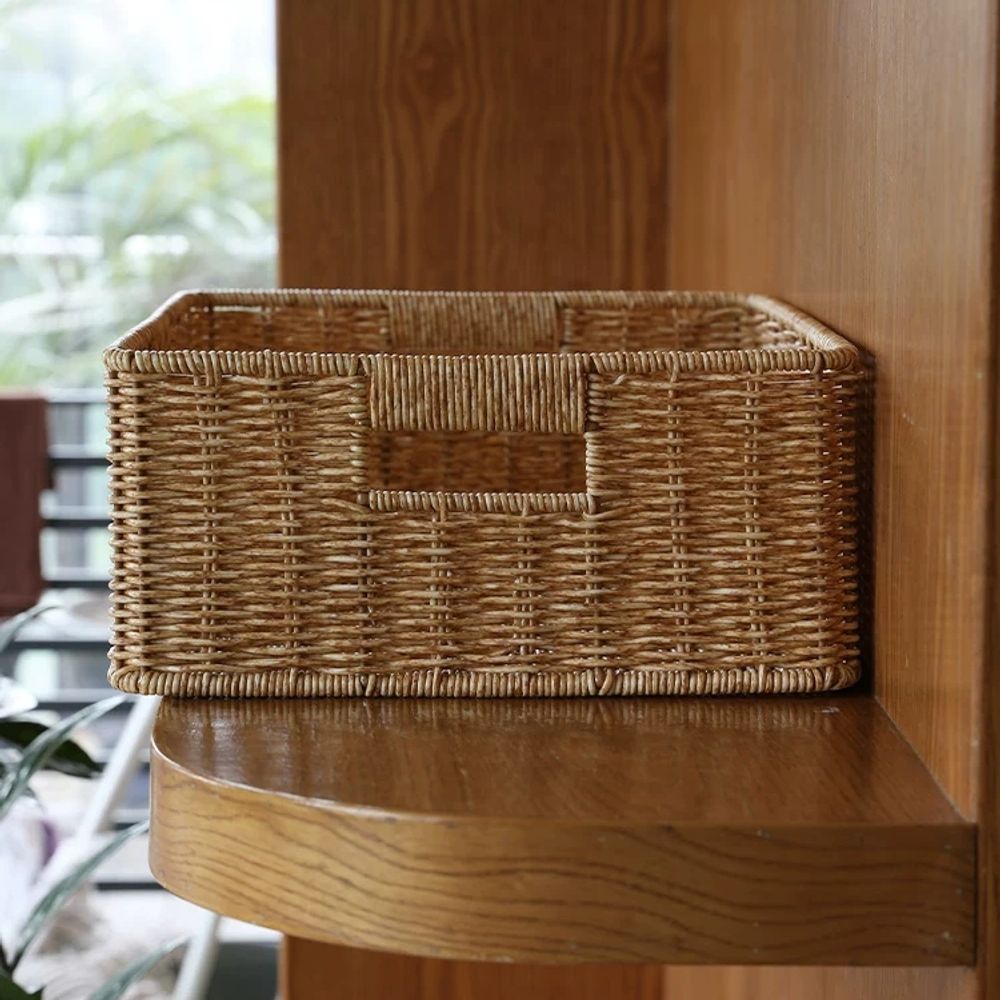 직사각형 손으로 보관 바구니 보관함 옷장 빨 B. 진한 갈색 34x23x11cm 조임끈 3 - 상세 이미지 5
