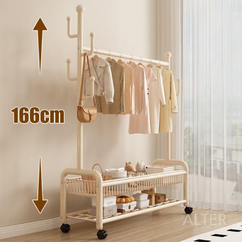 옷장 행거 트롤리 모던 수납 철제 이동식 선반 인테리어 80cm 블랙 2단 바구니 - 상세 이미지 2