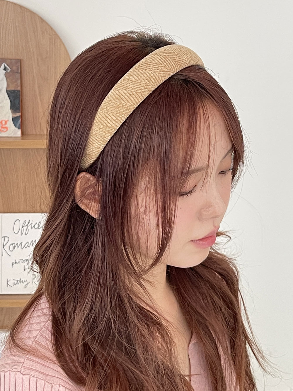 스웨이드벨벳헤링본 얇은머리띠 스웨이드머리띠 벨벳헤어밴드 - 상품 이미지