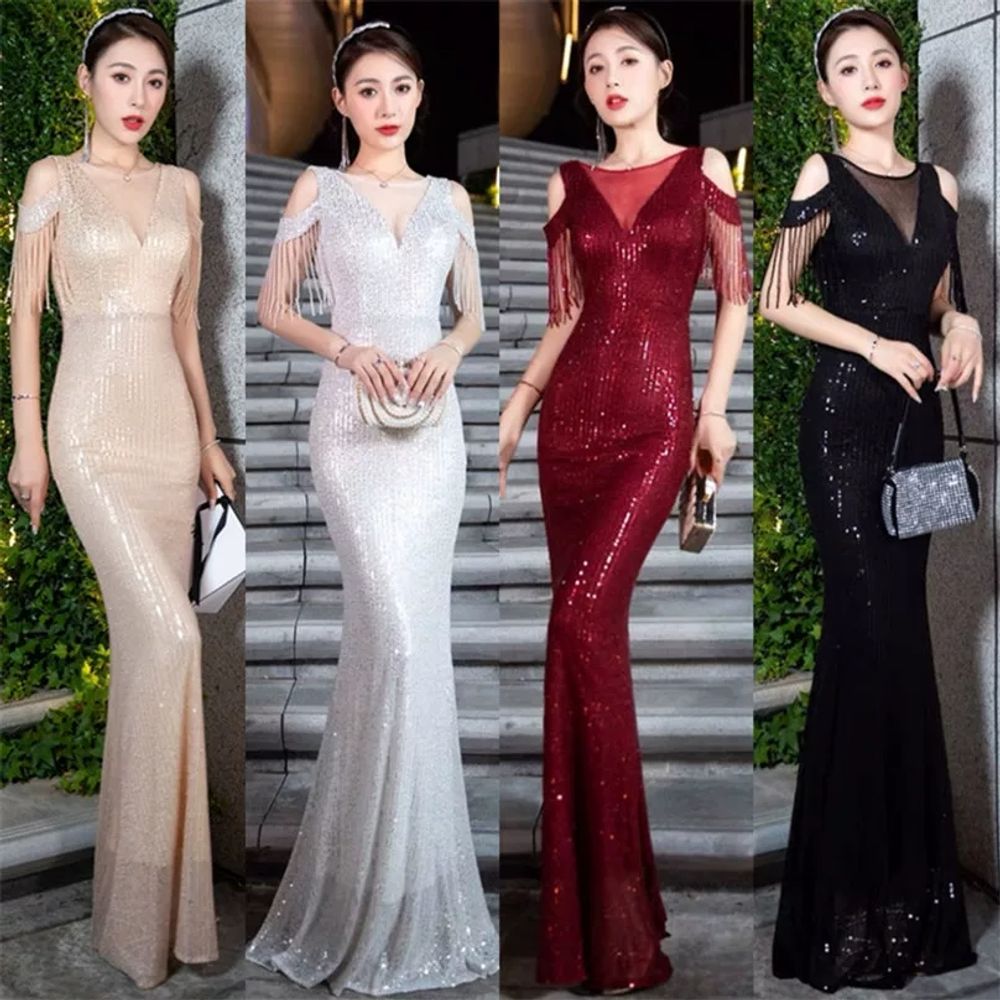 연말파티드레스 이브닝파티 레드드레스 연주회 콩쿨 웨딩 XS 버건 A. 검은색, A. XXL - 상품 이미지