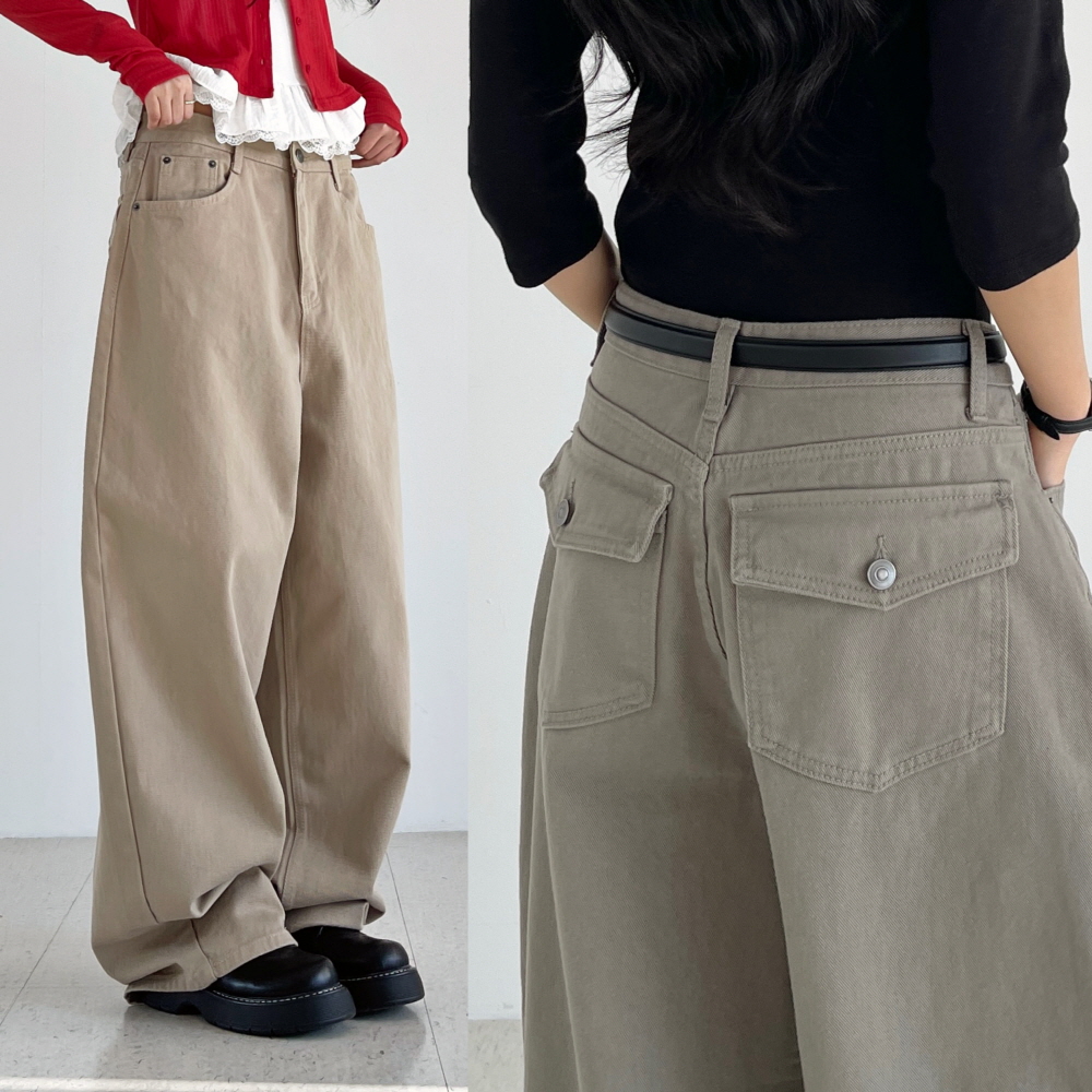 커브드팬츠 여성 벌룬핏 와이드 코튼 면 화이트 블랙 봄 가을 통바지 로웬 벌룬코튼팬츠 제품 이미지
