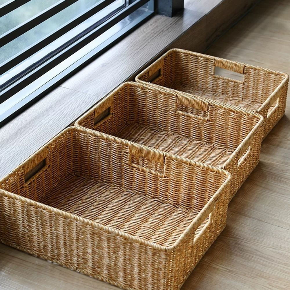 직사각형 손으로 보관 바구니 보관함 옷장 빨 B. 진한 갈색 34x23x11cm 조임끈 3 - 상품 이미지