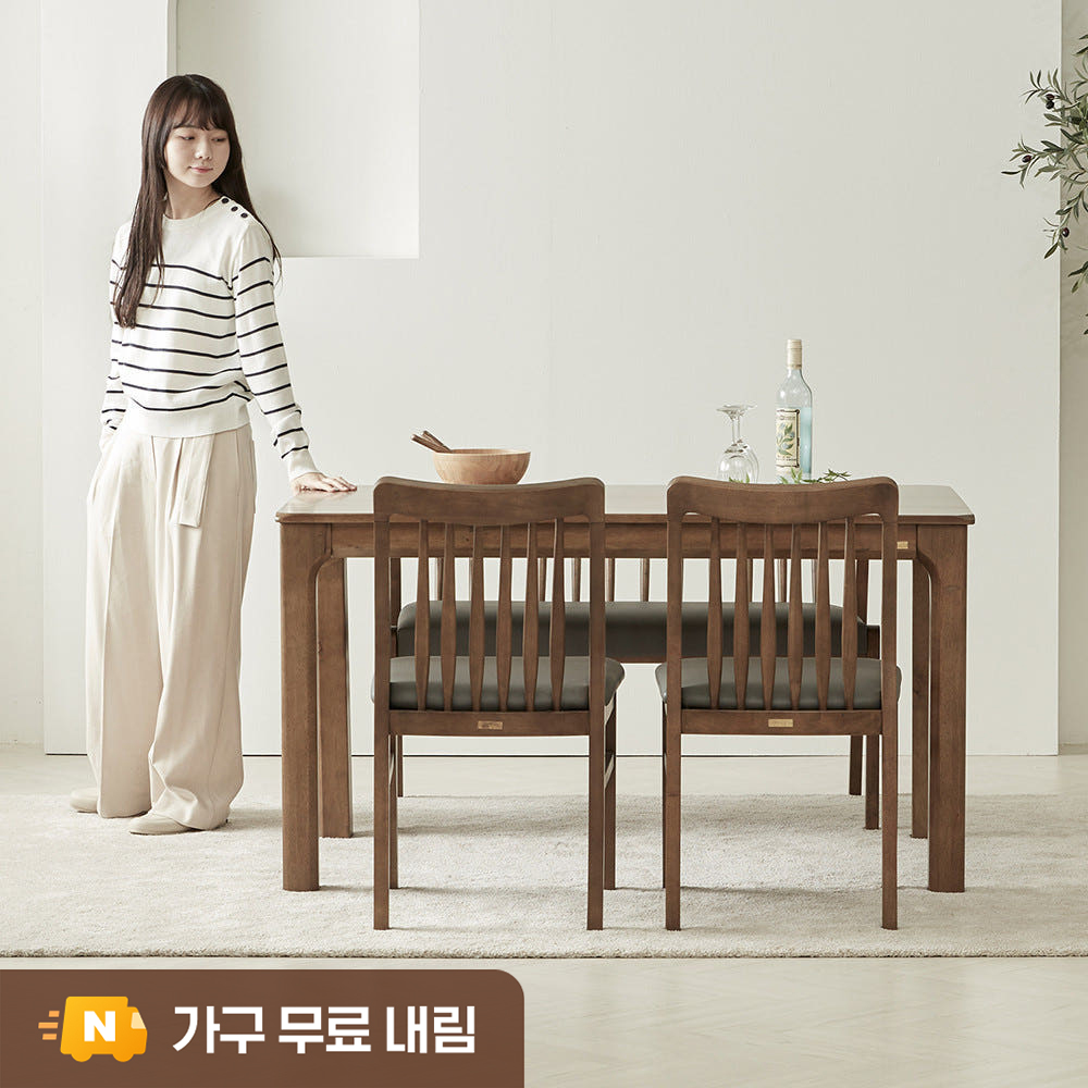 고무나무 원목 로렌 4인용 식탁세트 2인벤치1+의자2