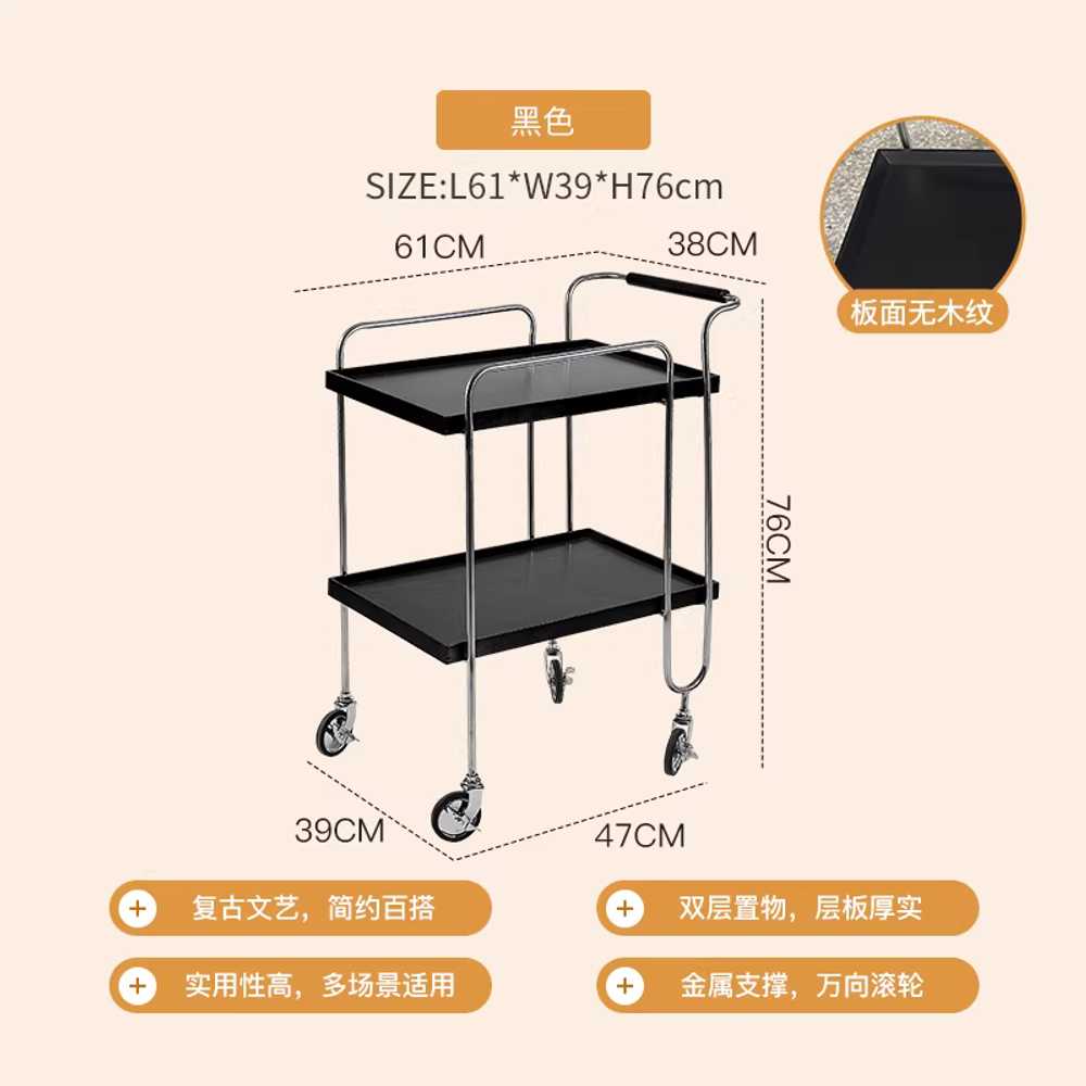 엔틱 손잡이 우드 트레이 철제 원목 웨건 카트 협탁 70x45x83cm 체리색 고무나무 이미지 8