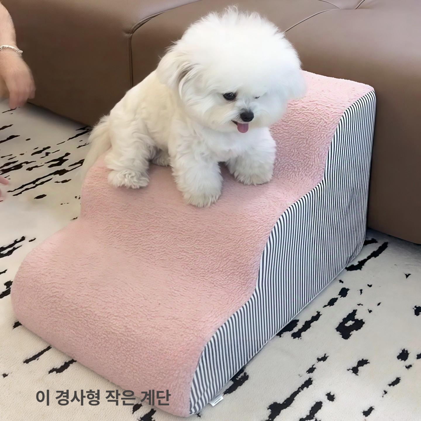 소형견 고양이 침대 소파용 분리형 탈부착 가능 핑크 3단 완전 세트 계단커버포함 폭 36cm - 상세 이미지 3