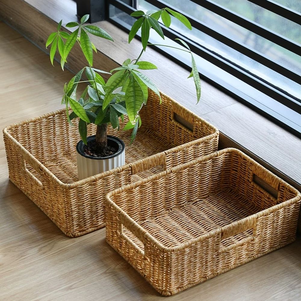 직사각형 손으로 보관 바구니 보관함 옷장 빨 B. 진한 갈색 34x23x11cm 조임끈 3 - 상세 이미지 2