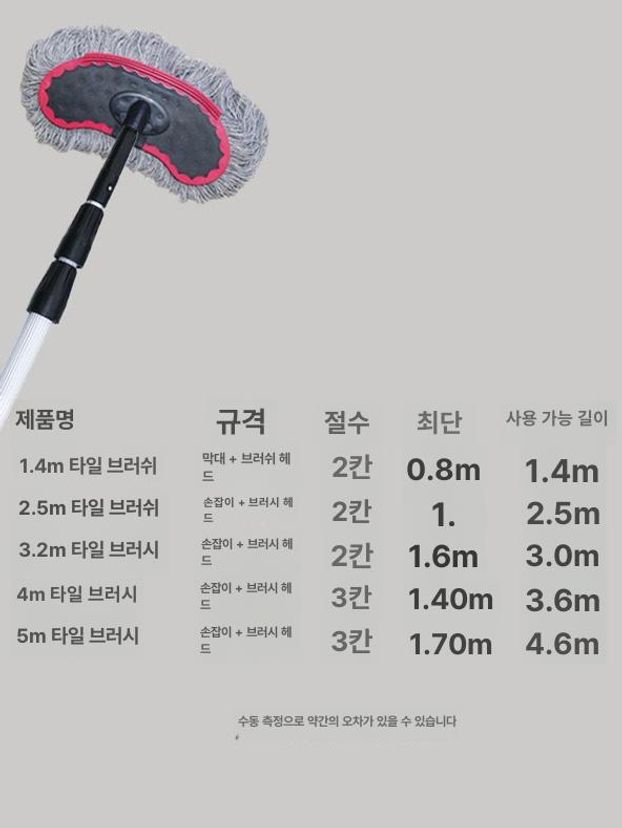 창문 청소밀대 유리창 청소 간판 막대 물청소 밀대 외벽 5m 헤어라인 브러시 합금 헤드1개 - 상세 이미지 3