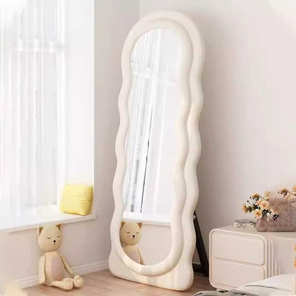 웨이브 물결 전신 거울 인테리어 대형 스탠드 미러 150x50cm 벨벳 아이보리 이미지 6