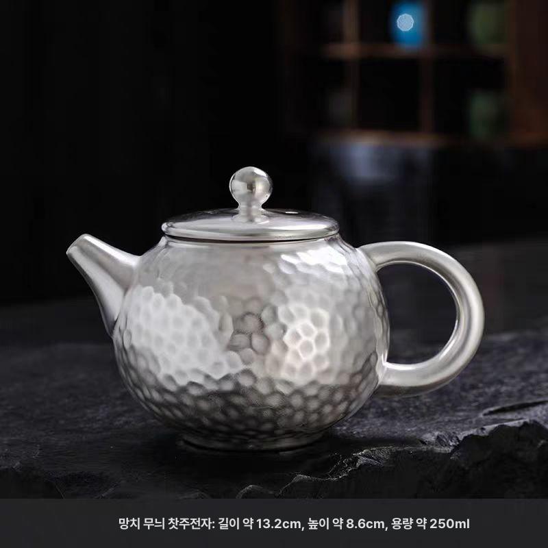 도자기 다도세트 간단포장 은세트 다도 세트 찻잔세트 해머드 실버 티포트 싱글 티포트 - 상세 이미지 5