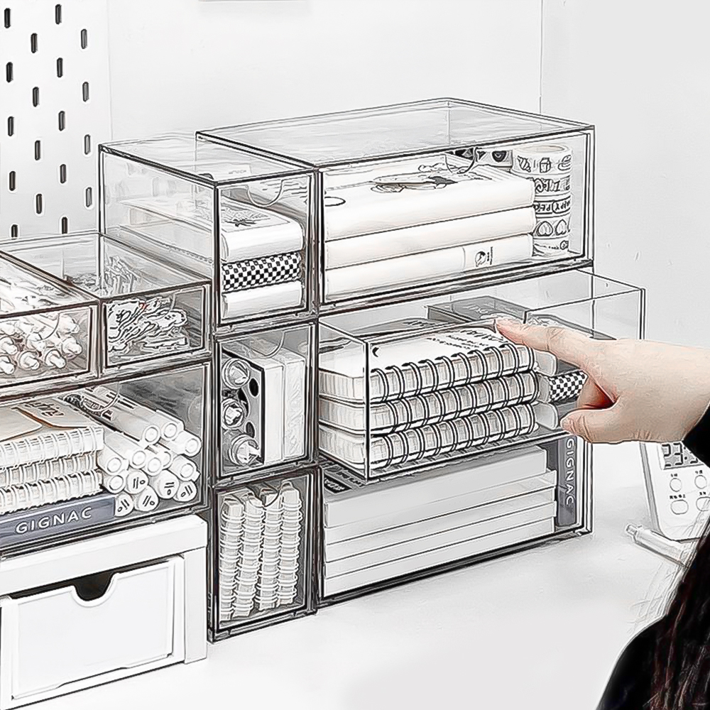 투명 모듈 적층 책상정리함 중형 미니서랍 사무실 책상 정리 데스크 오거나이저 이미지 3