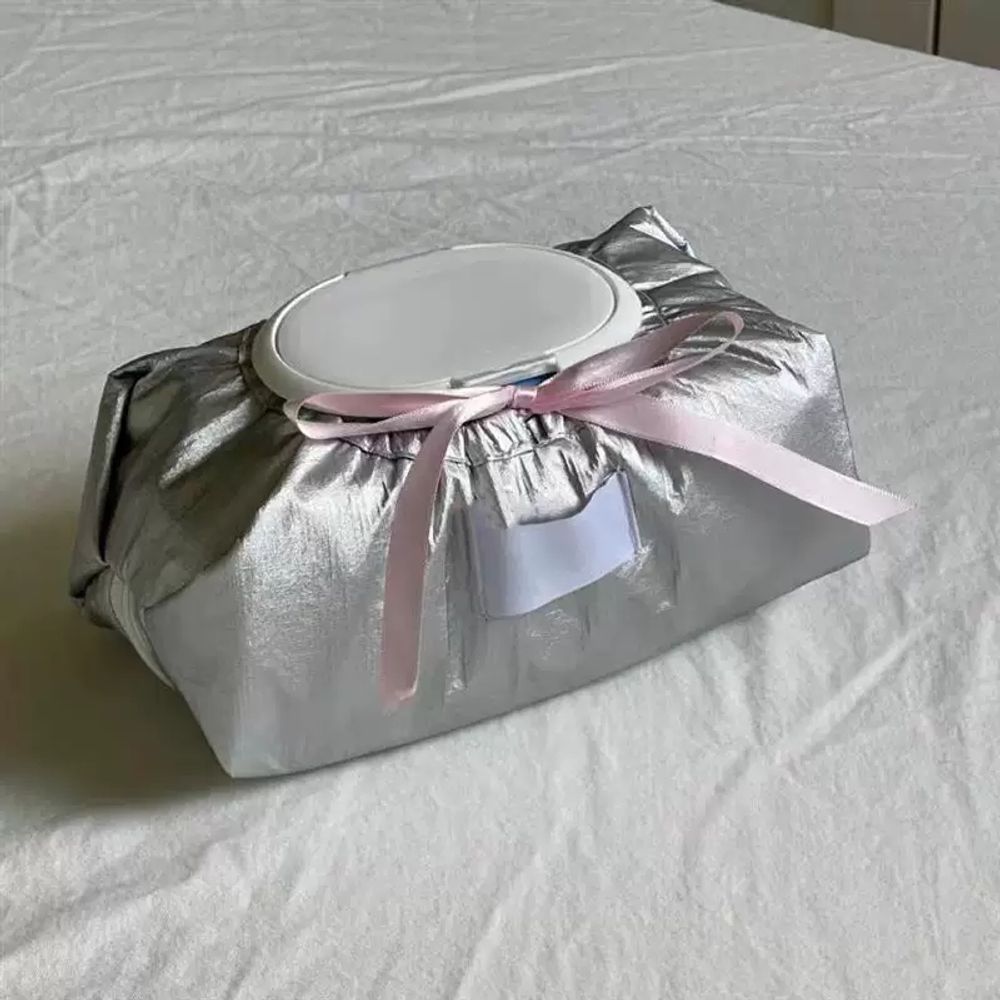 인테리어 발레코어 리본 집 소품 꾸미기 커버 물티슈 집들이 A. 은색 핑크 리본 티슈 커버 - 상세 이미지 3