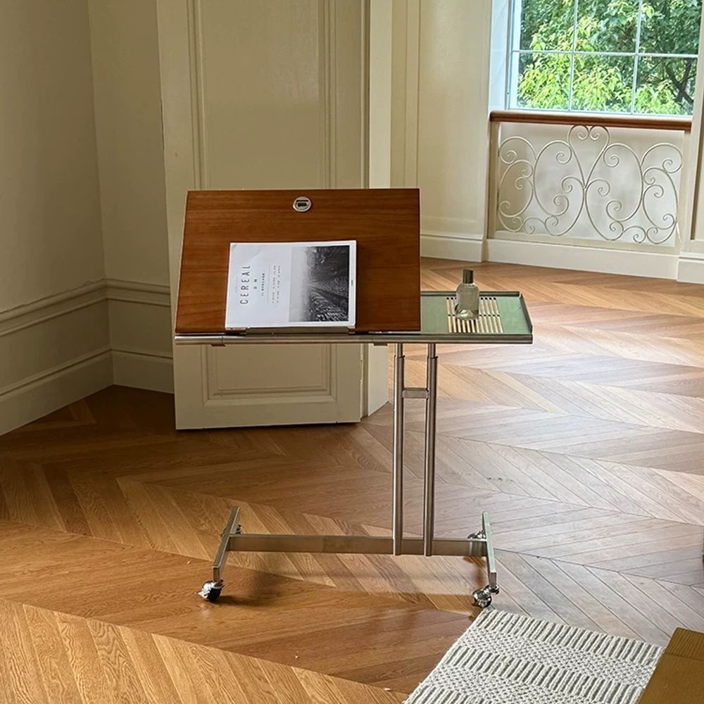 사이드 테이블 우드 이동식 높이조절 스테인레스 받침 A. 벚나무 - 상세 이미지 5