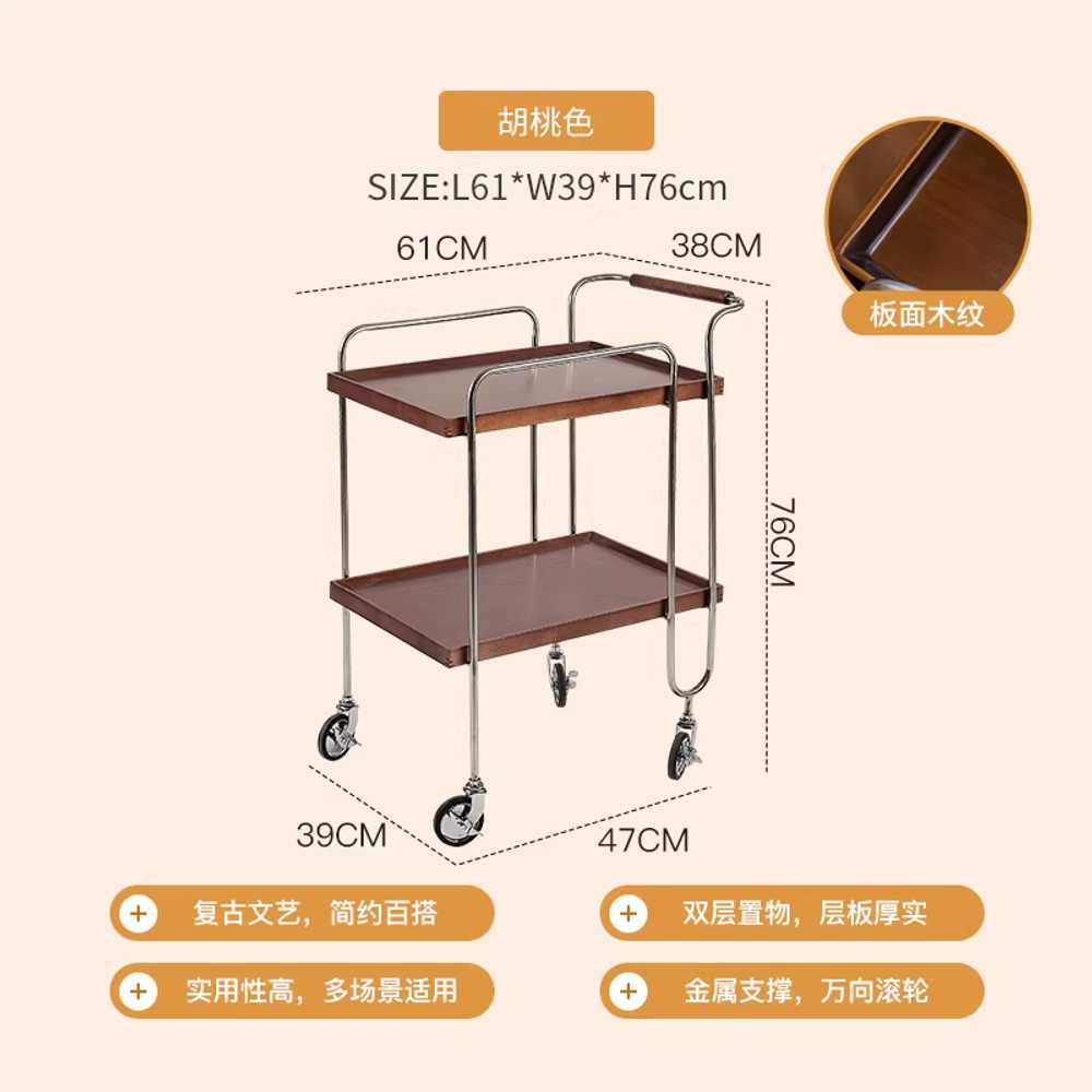 엔틱 손잡이 우드 트레이 철제 원목 웨건 카트 협탁 70x45x83cm 체리색 고무나무 이미지 7