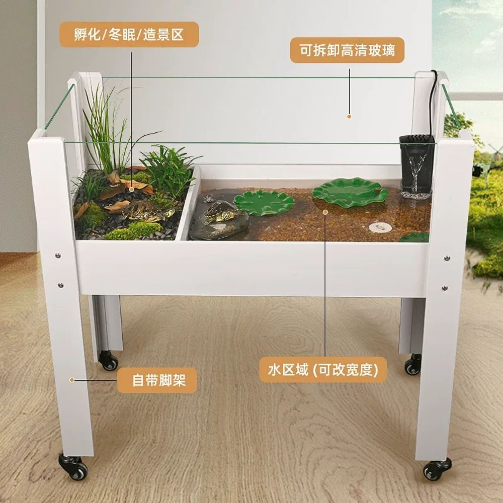 대형거북이어항 수생육지 분리형 이동식 투명강화유리 A. 60cm 수생 및 육상 사육 상자 - 상세 이미지 3