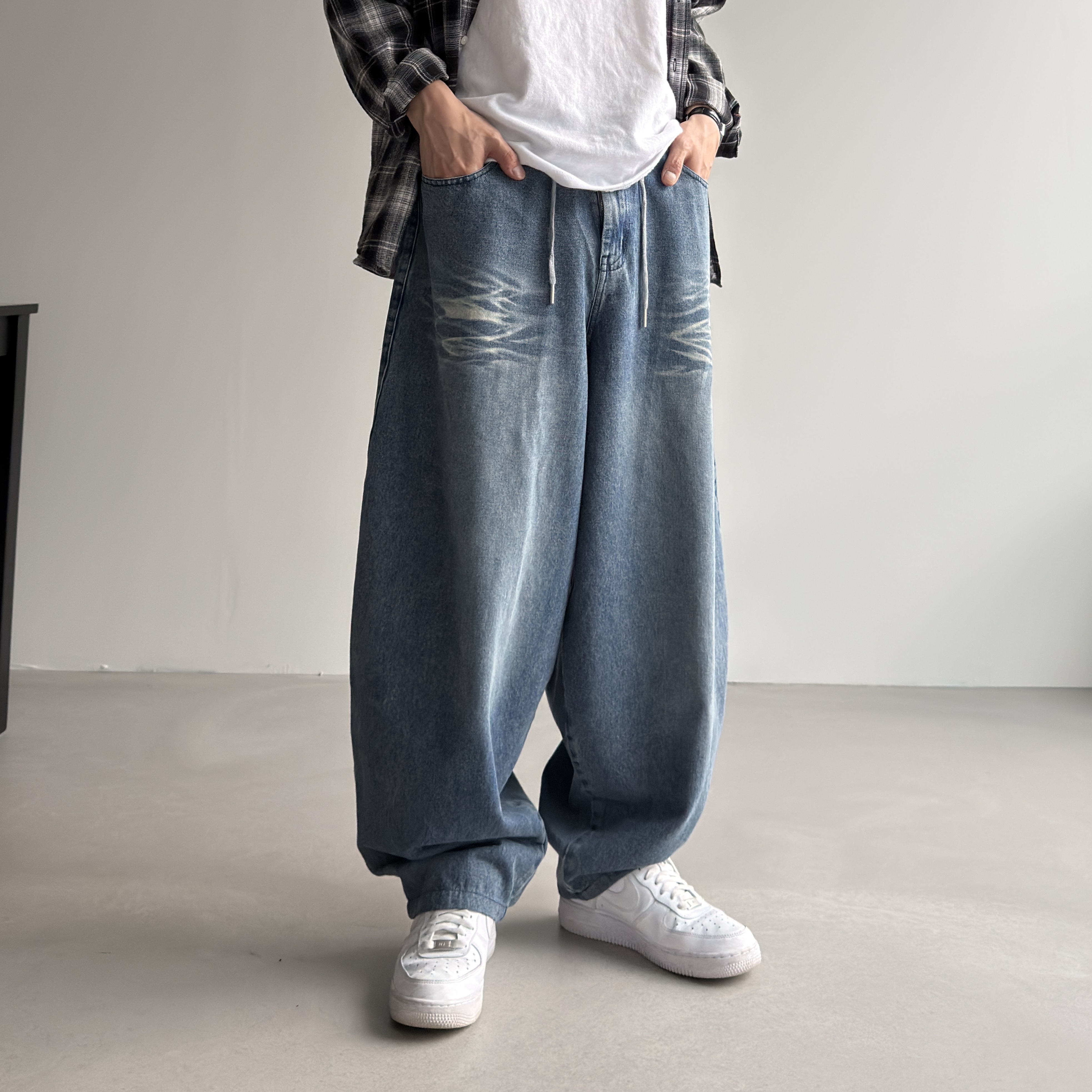 밴딩 와이드 벌룬 남자밴딩청바지 벌룬데님 남자와이드청바지 연청 - 상세 이미지 2