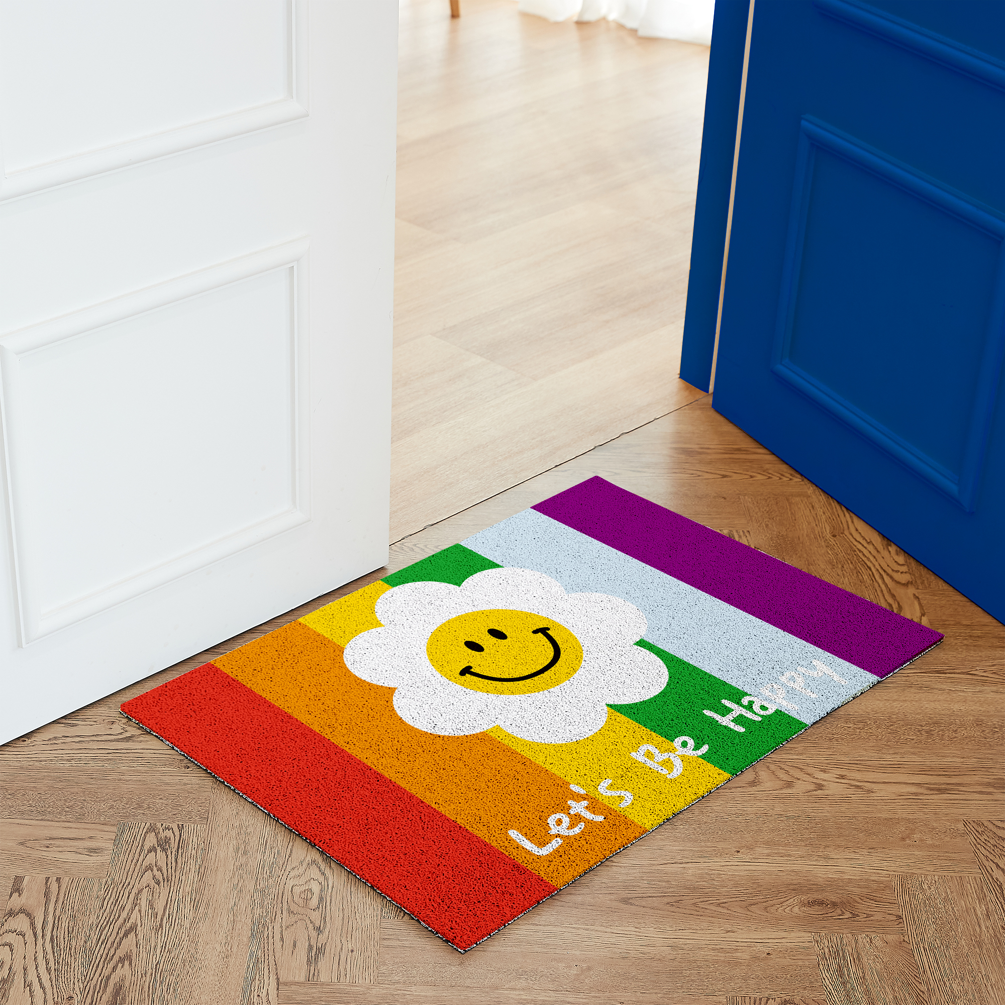 사장님매트 2-1 꽃스마일씨 체커보드 배경 매장 입구 현관 웰컴 코일매트 90x60cm - 상세 이미지 3