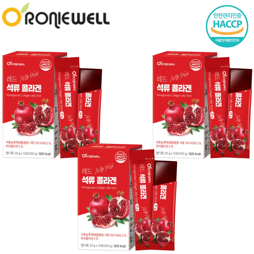 로니웰 프리미엄 석류 콜라겐 젤리 스틱 300달톤 식물성 에스트로겐 효능 15포, 3개 - 상품 이미지