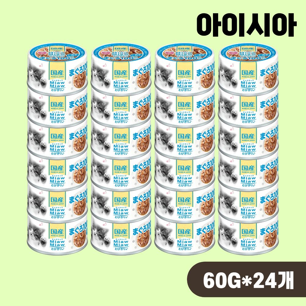 [+N포인트] 아이시아 먀우먀우 토비키리 캔 고양이 습식캔 간식 참치 치어, 60g, 24개 - 상품 이미지
