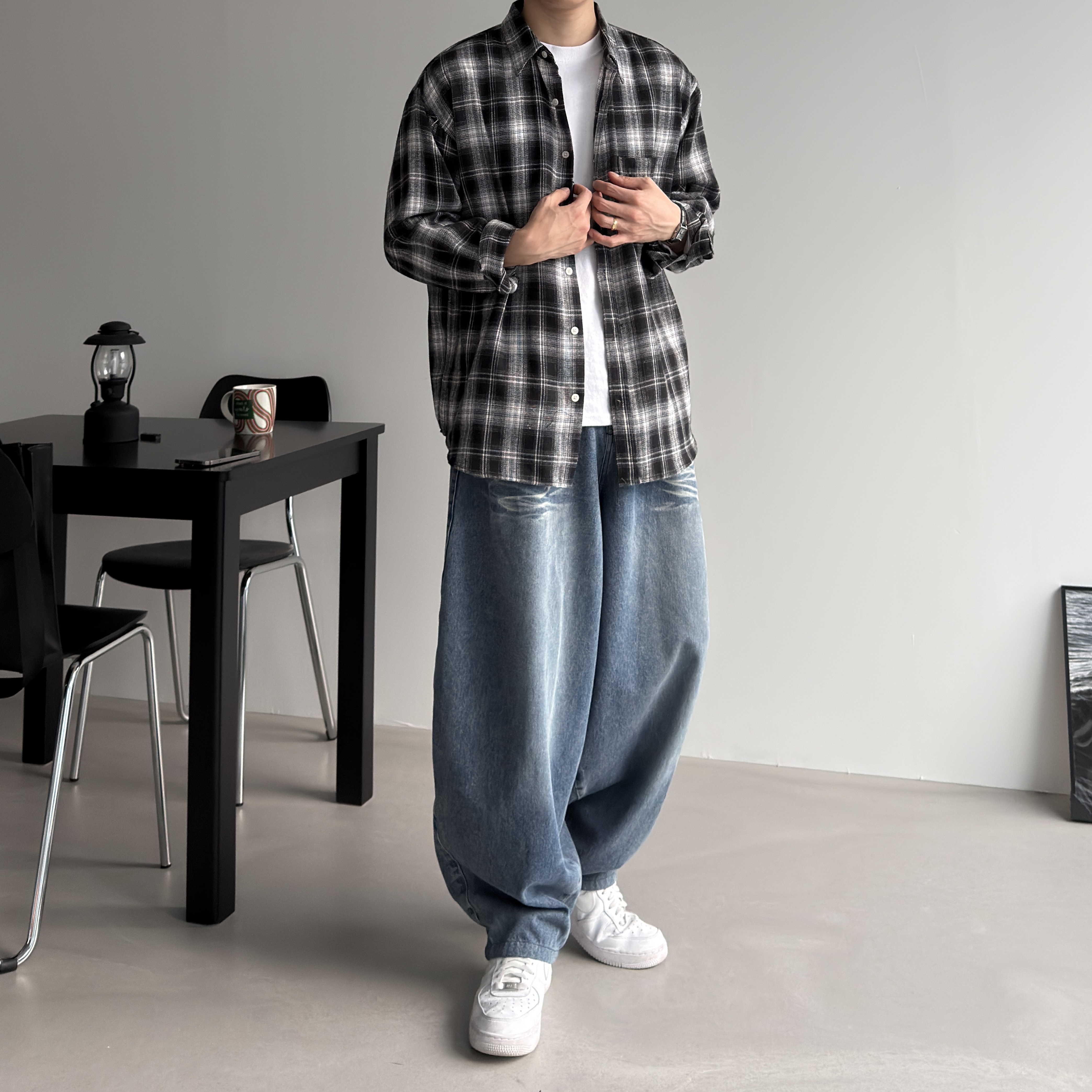 밴딩 와이드 벌룬 남자밴딩청바지 벌룬데님 남자와이드청바지 연청 이미지 6