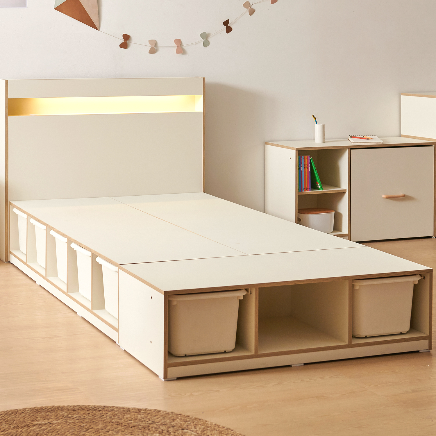 초등학생 침대 프레임 LED 아이방 인테리어 어린이 서랍형 침대