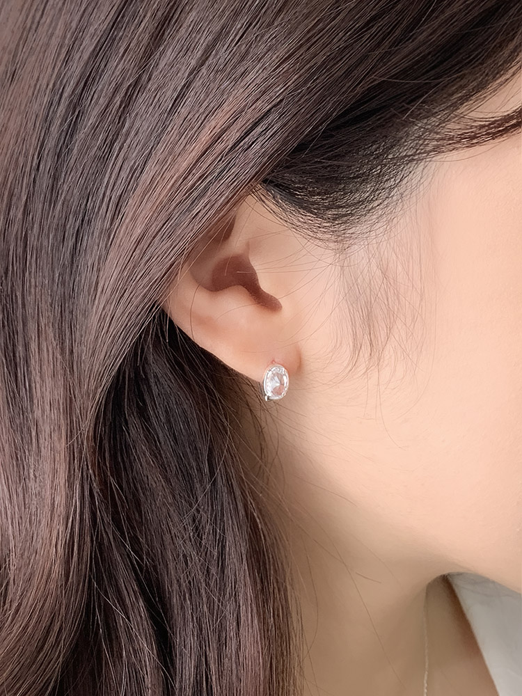 [무배] 오벌 큐빅 원터치 이어링 - 925실버 클래식 작은 미니 가벼운 순은 링귀걸이 - 상세 이미지 5