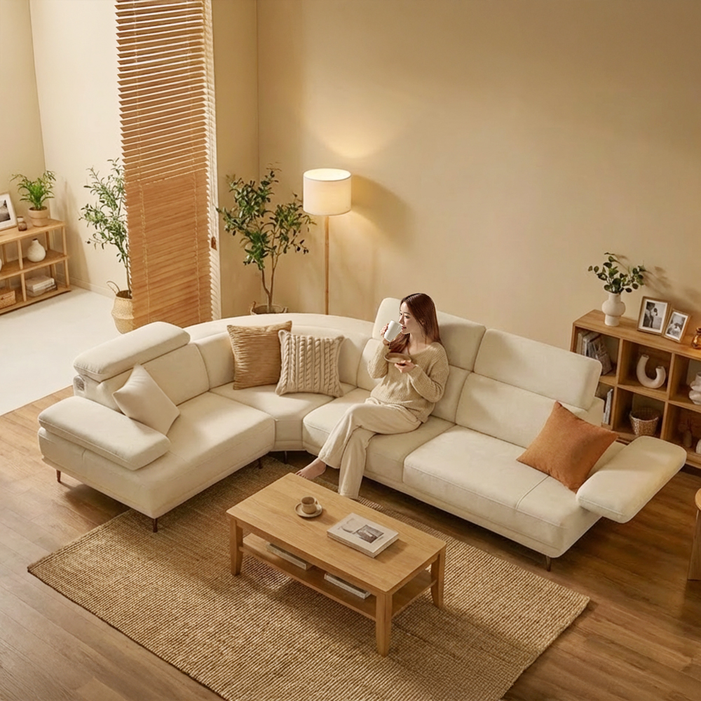 세인트블랑 퓨어케어 이지클린 패브릭 모듈형 스윙소파 sk 스툴미포함, 아이보리, 5인용