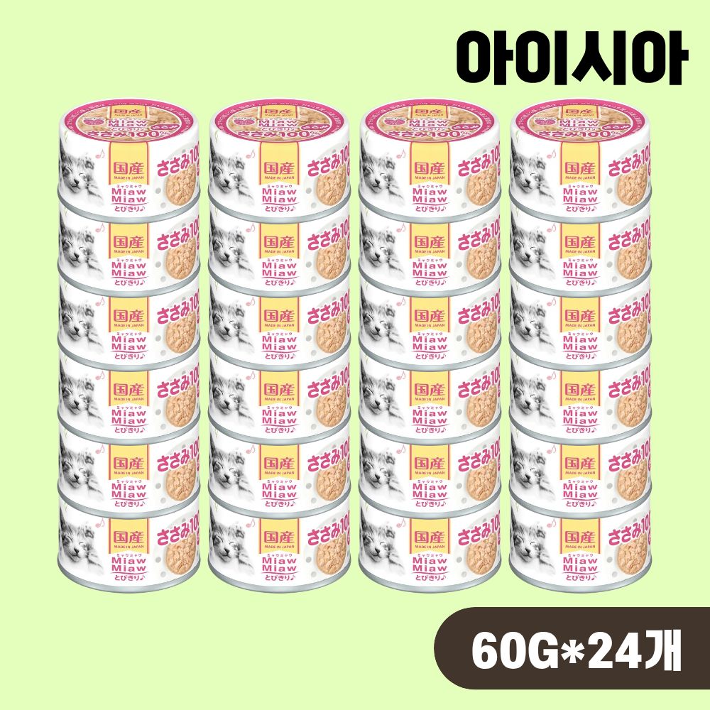 [+N포인트] 아이시아 먀우먀우 토비키리 캔 고양이 습식캔 간식 닭가슴살, 60g, 24개 - 상품 이미지