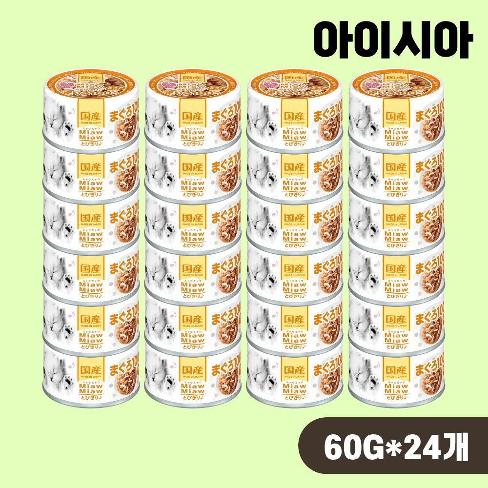 [+N포인트] 아이시아 먀우먀우 토비키리 캔 고양이 습식캔 간식 참치 닭가슴살, 60g, 24개 - 상품 이미지