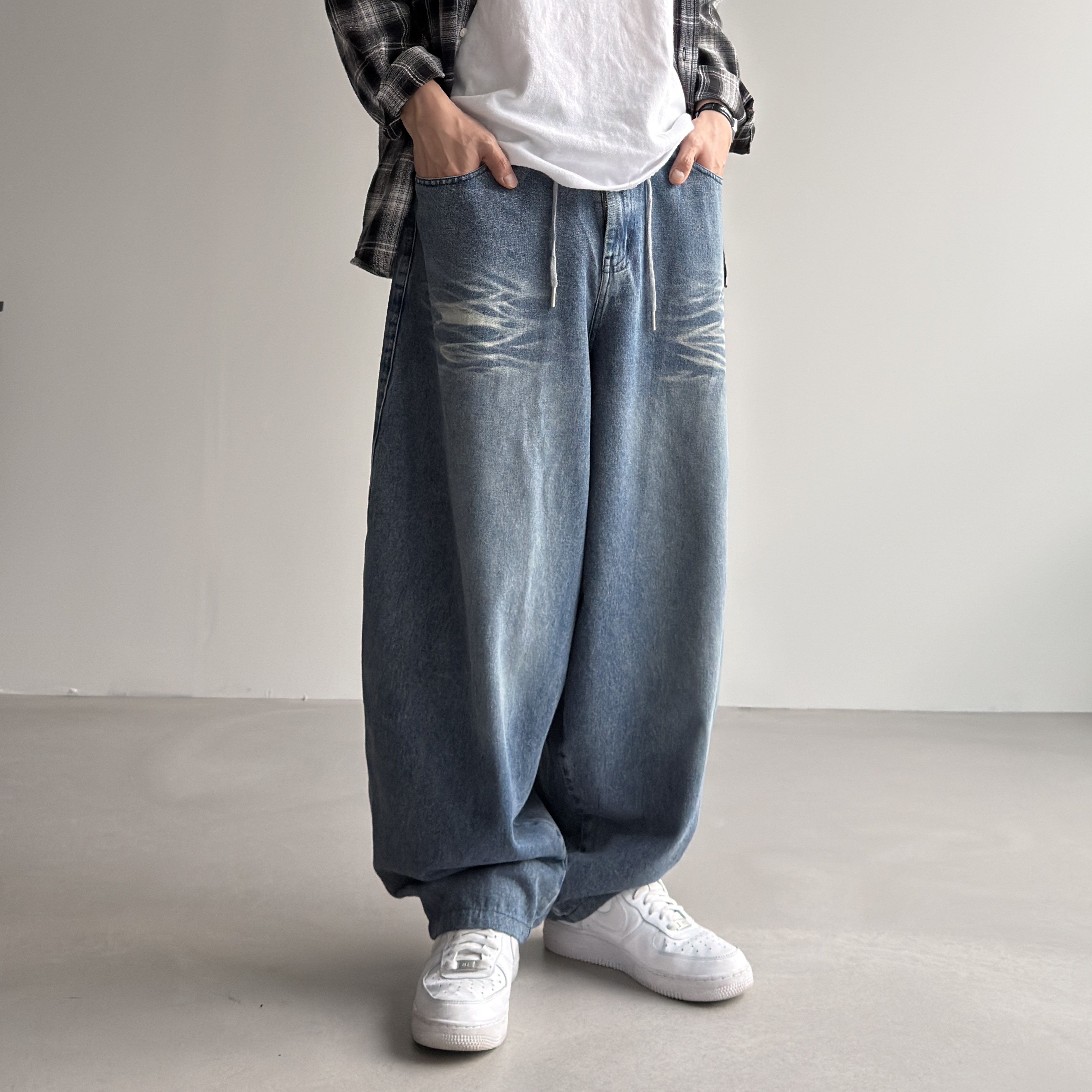 밴딩 와이드 벌룬 남자밴딩청바지 벌룬데님 남자와이드청바지 연청 - 상세 이미지 4