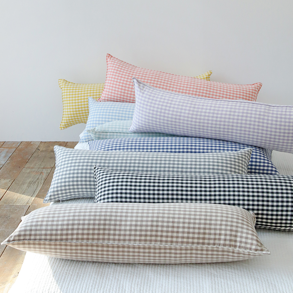 깅엄 체크 워싱 광목 순면 사각 롱쿠션 안고자는 긴베개 다리 베개 긴쿠션 바디필로우 커버