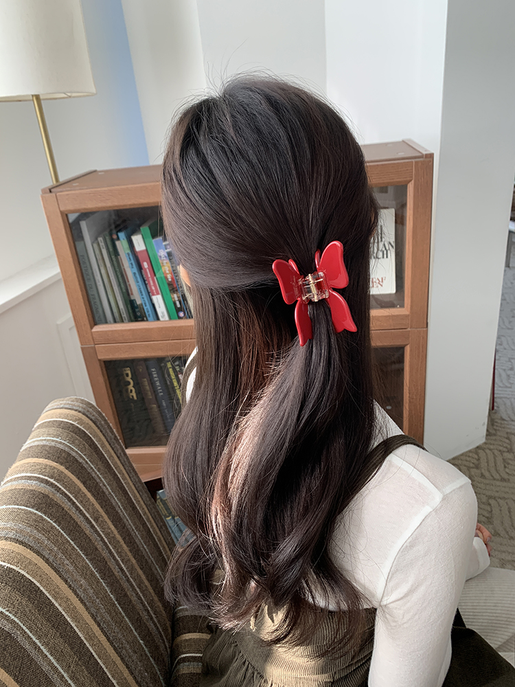 셀프러브 플로팅 마리 헤어클로 - 여성 나비 리본 빨강 레드집게핀 올림머리 반묶음집게핀 - 상품 이미지