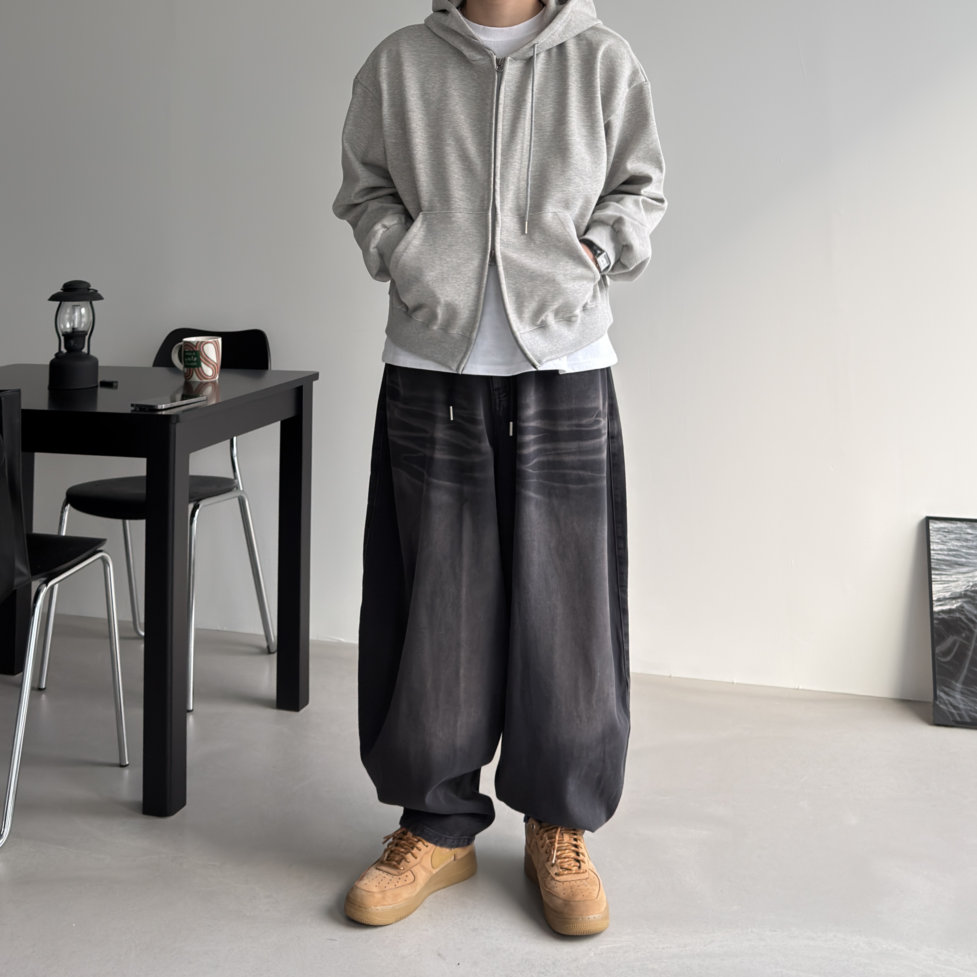 밴딩 와이드 벌룬 남자밴딩청바지 벌룬데님 남자와이드청바지 흑청 이미지 6
