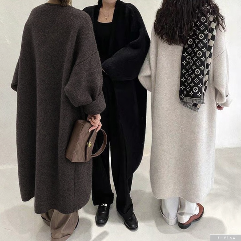 챌린지 도톰 오버핏 로브 니트 롱코트 4col 가을 겨울 가디건 노카라 루즈핏 제이플로우 제품 이미지