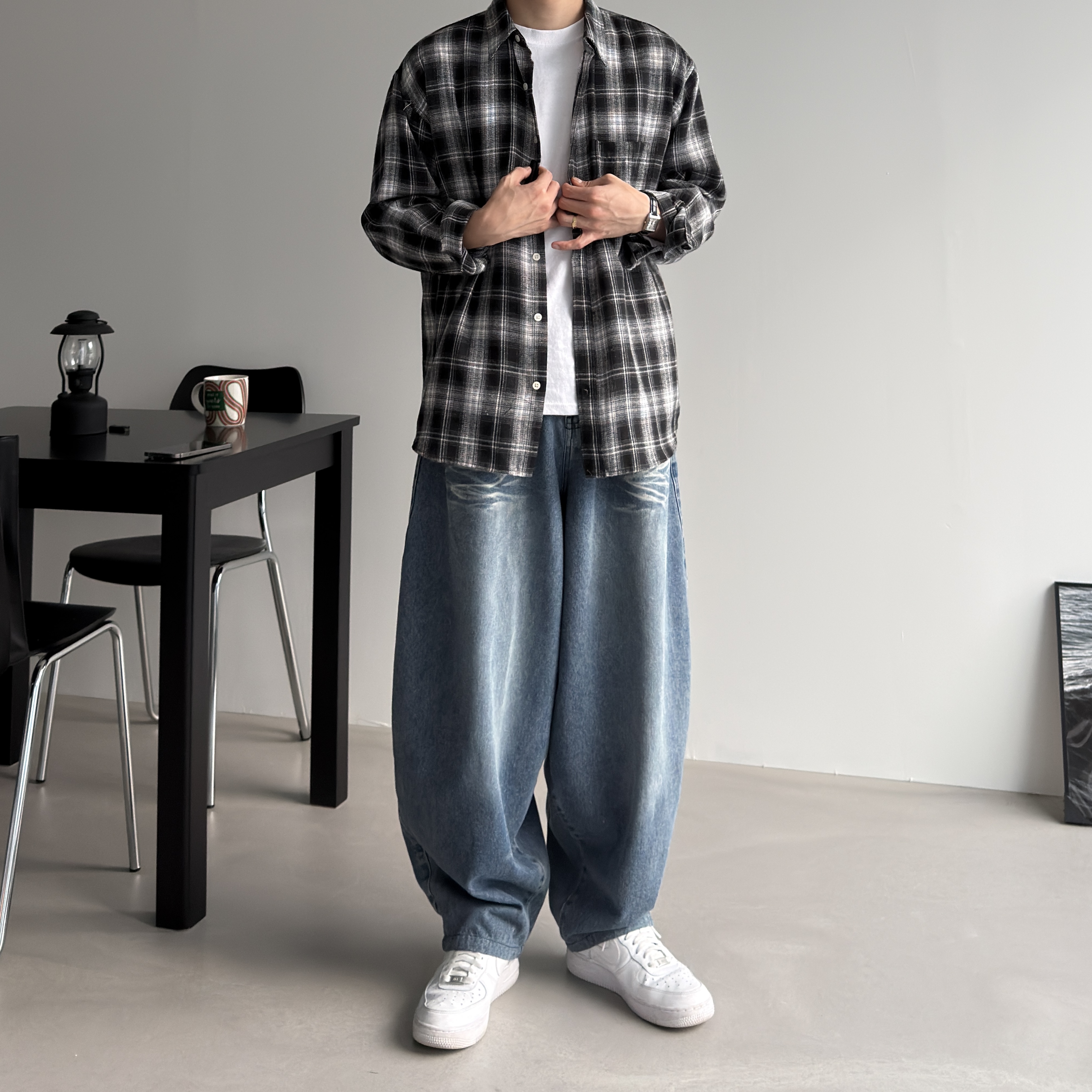 밴딩 와이드 벌룬 남자밴딩청바지 벌룬데님 남자와이드청바지 연청 이미지 7