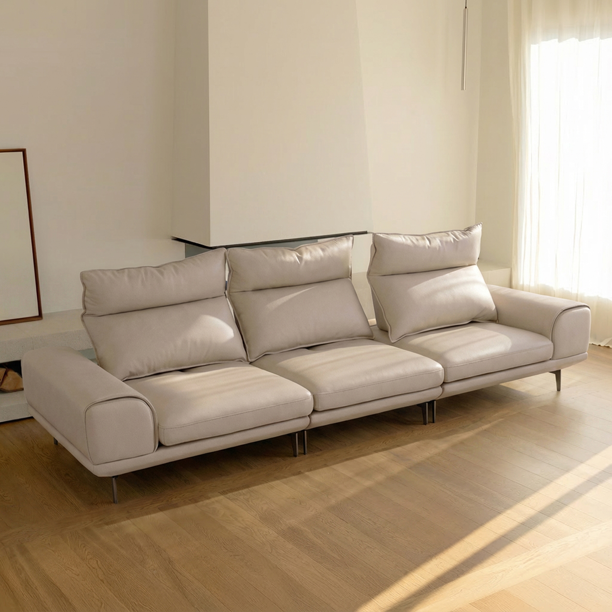 카나페 풀레더 스윙 소파 전체가죽 내추럴 면피 천연가죽 4인용 올가죽 등받이 조절 쇼파