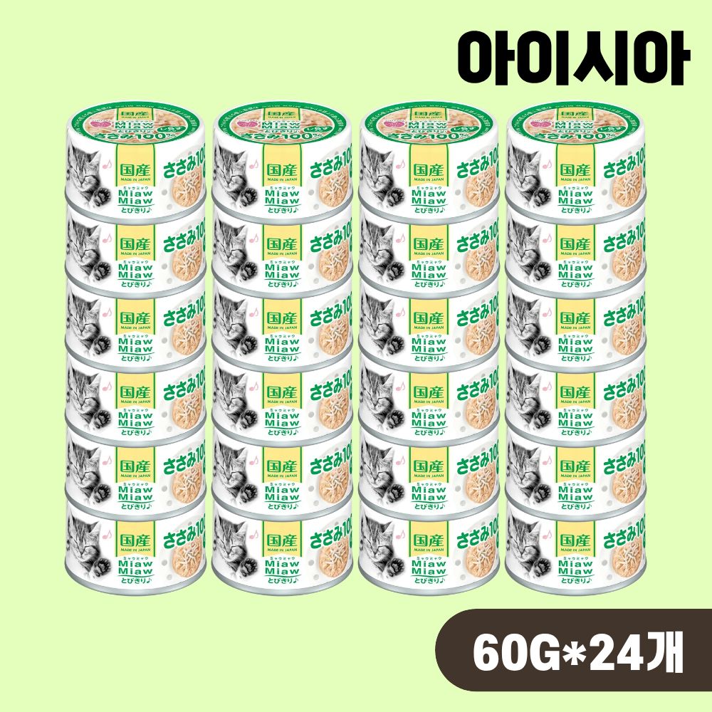 [+N포인트] 아이시아 먀우먀우 토비키리 캔 고양이 습식캔 간식 닭가슴살 치어, 60g, 24개 - 상품 이미지