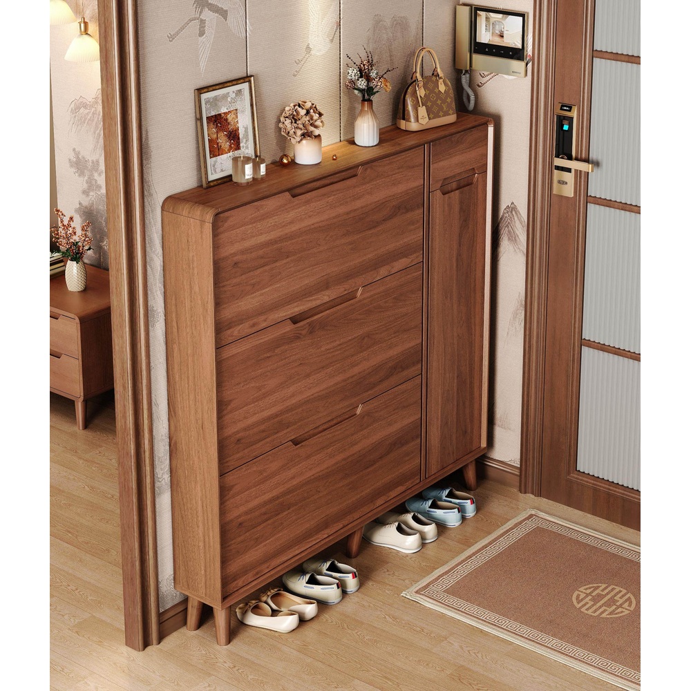 슬림 신발장 3단 플립 우산수납 현관장 80cmx18cmx120cm - 상품 이미지