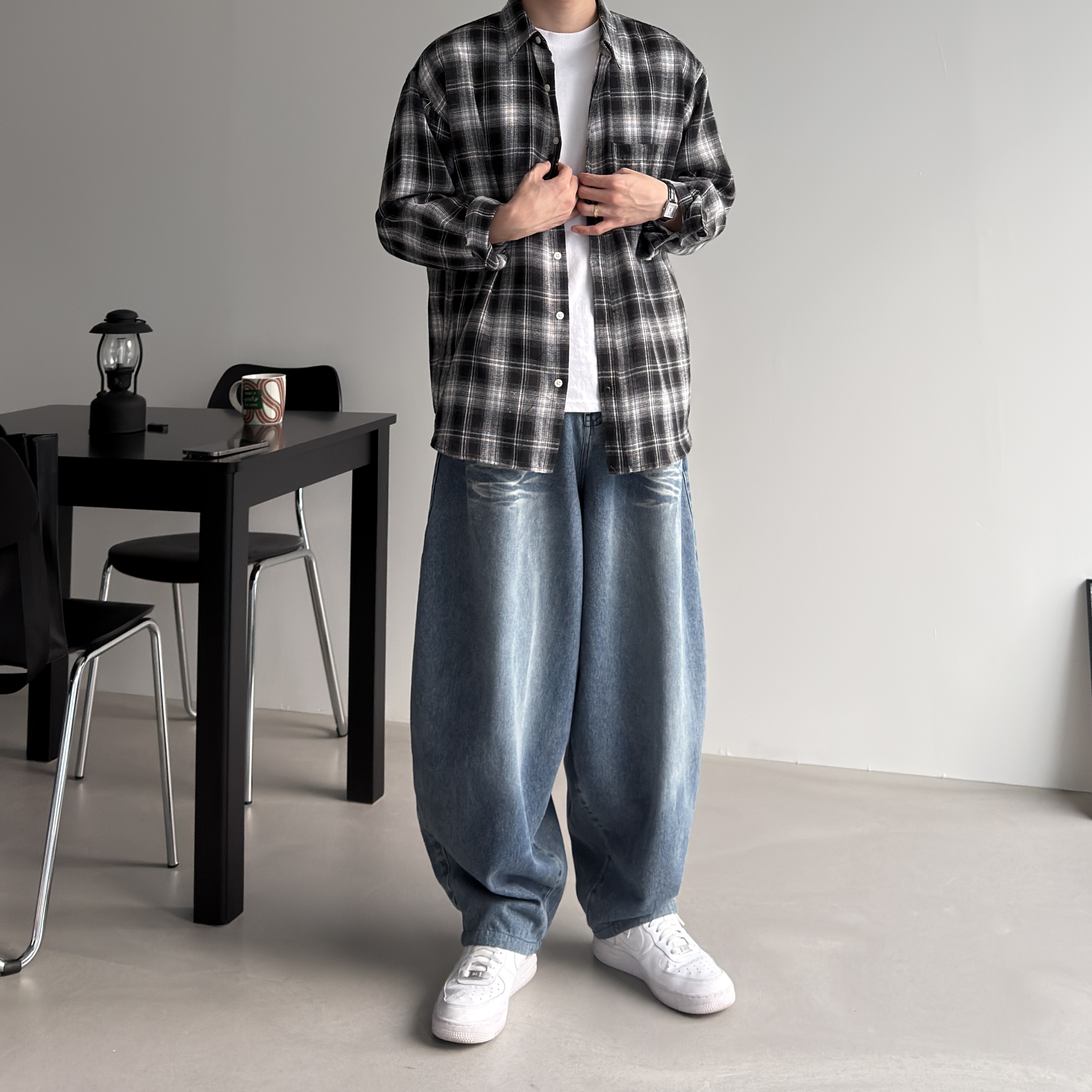 밴딩 와이드 벌룬 남자밴딩청바지 벌룬데님 남자와이드청바지 연청 이미지 8