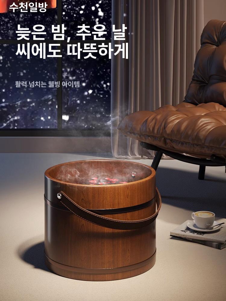 편백나무 족욕통 히노끼 나무통 발세척 통 깊은 마사지형 25cm 손잡이형 - 상세 이미지 2